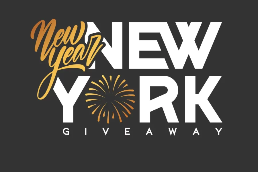 New year new york giveaway banner with fireworks and entry dates